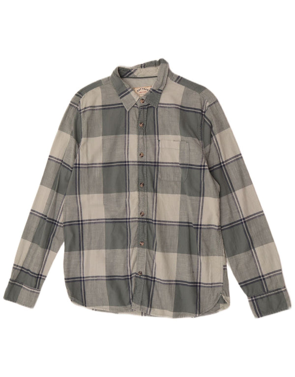 Camisa masculina de flanela Fat Face grande algodão xadrez cinza