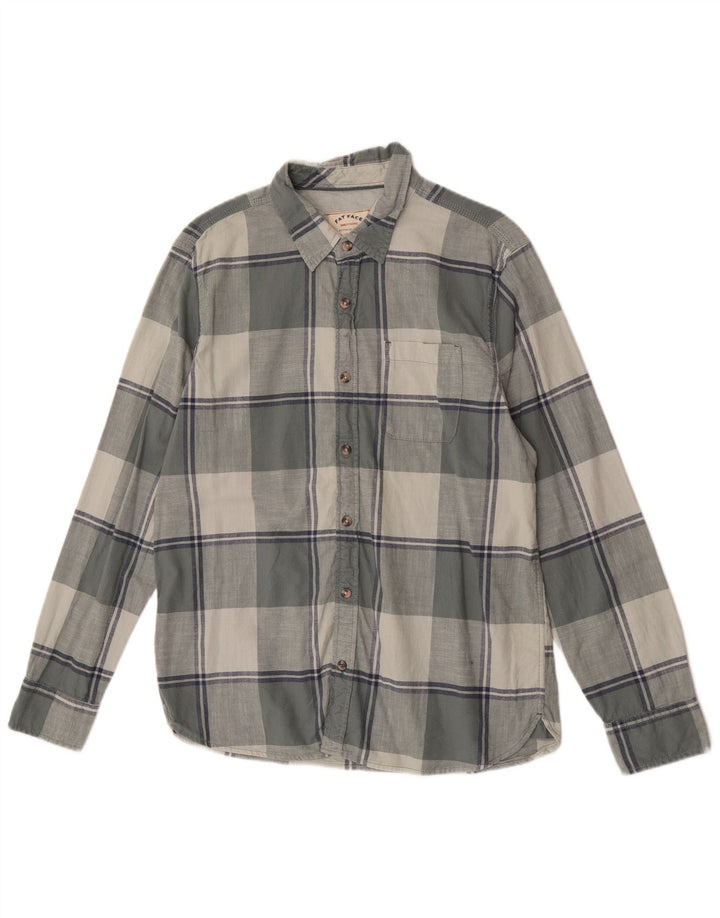 Camisa masculina de flanela Fat Face grande algodão xadrez cinza