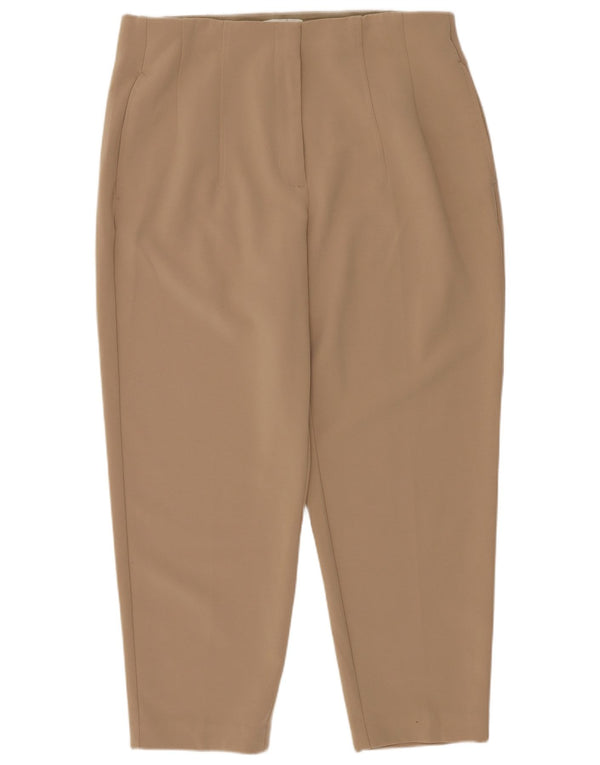 Calças cortadas cônicas femininas Marks & Spencer UK 14 médio W30 L24 bege