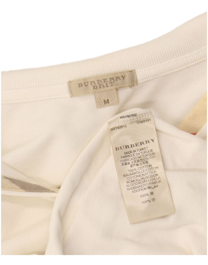 Camisa polo feminina BRIT BURBERRY Reino Unido 12 médio off white algodão