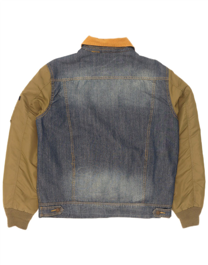 Jaqueta masculina Alcott Denim Flight Aviator Reino Unido 40 grande azul colorblock algodão
