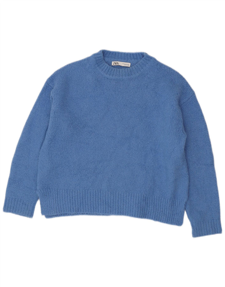 Zara Suéter feminino oversized com gola redonda Reino Unido 14 Acrílico azul médio