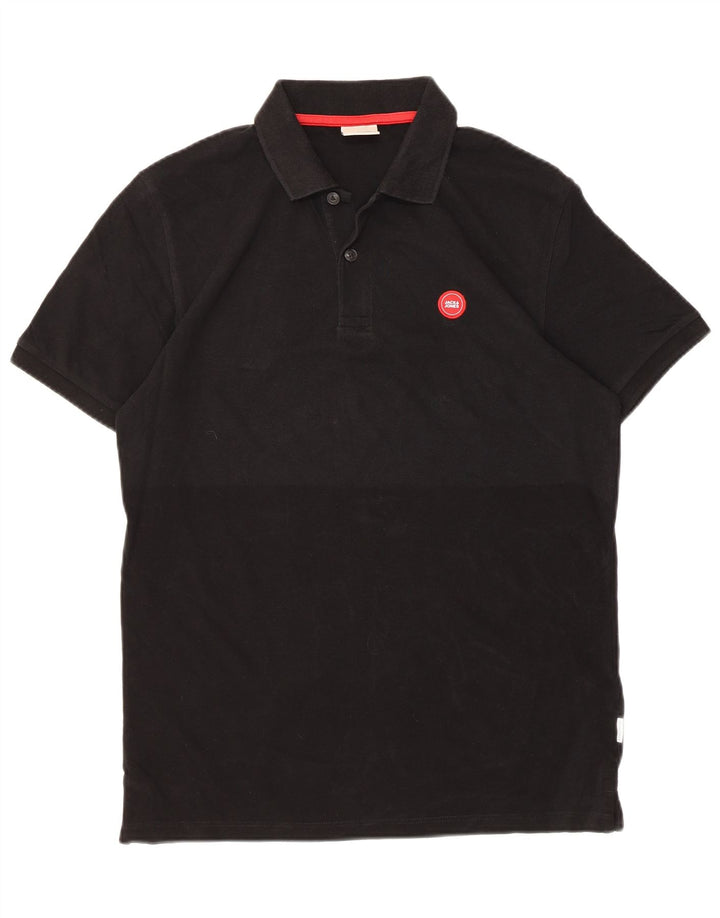 Camisa polo masculina Jack & Jones pequena de algodão preto