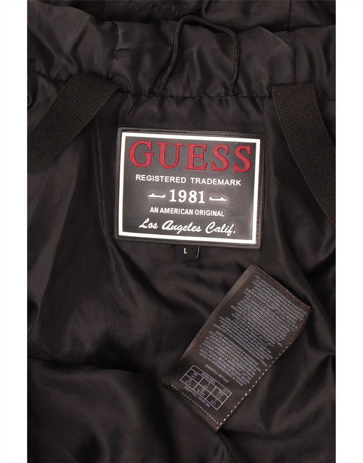 Jaqueta acolchoada com capuz masculina Guess UK 40 grande poliéster preto