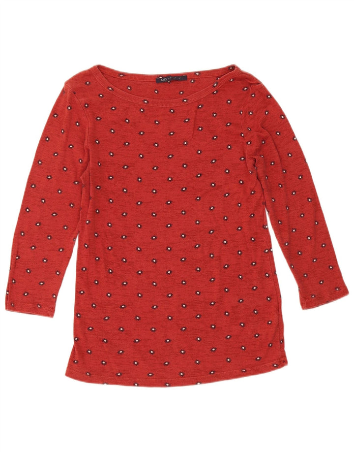 Top feminino Marks & Spencer manga 3/4 Reino Unido 12 algodão floral vermelho médio