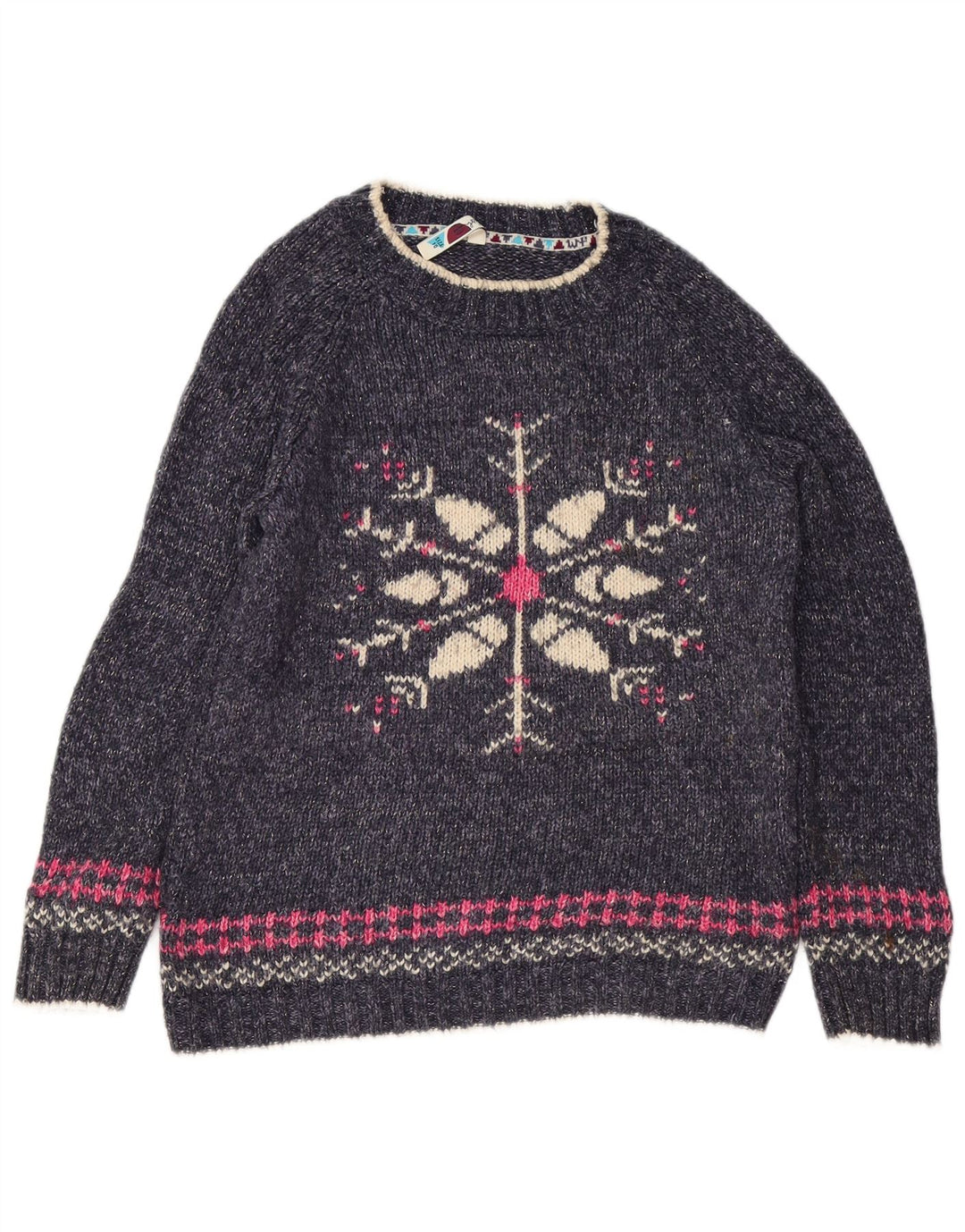 Suéter feminino Weird Fish com gola redonda Reino Unido 10 pequeno azul marinho Fair Isle