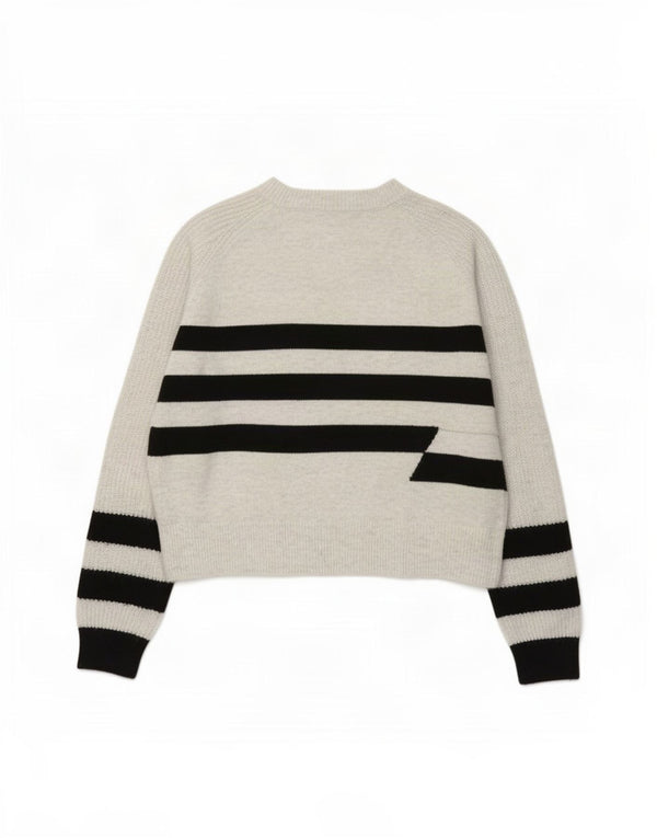 Suéter feminino Marks & Spencer com gola redonda UK 14 listrado cinza médio