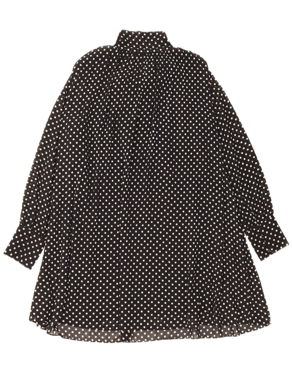 Vestido feminino Zara de manga comprida com gravata frontal evasê Reino Unido 14 médio preto bolinhas