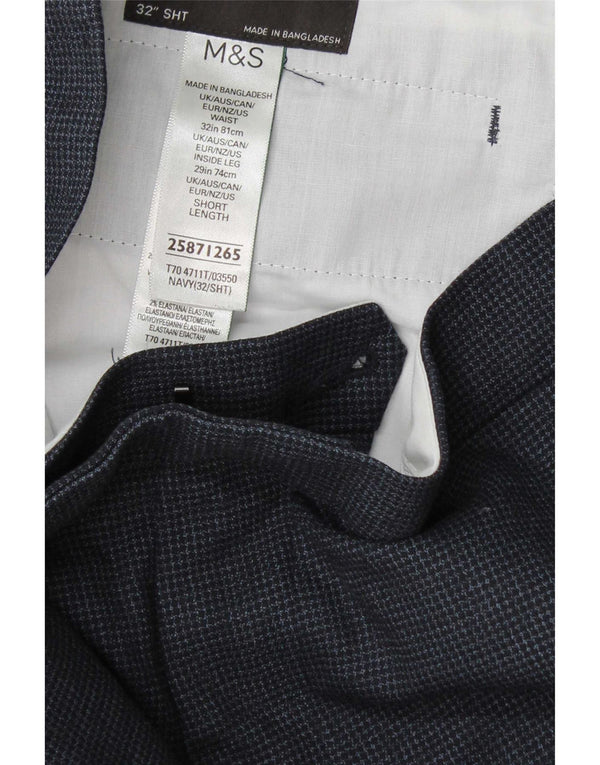 Calça masculina de terno cônico Marks & Spencer W32 L29 xadrez azul marinho