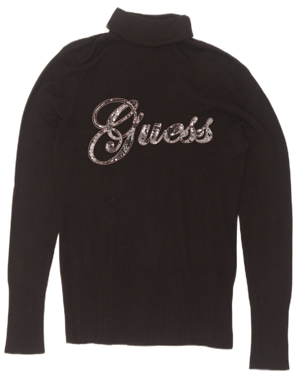 Suéter feminino Guess com gola redonda e gola redonda Reino Unido 12 médio preto