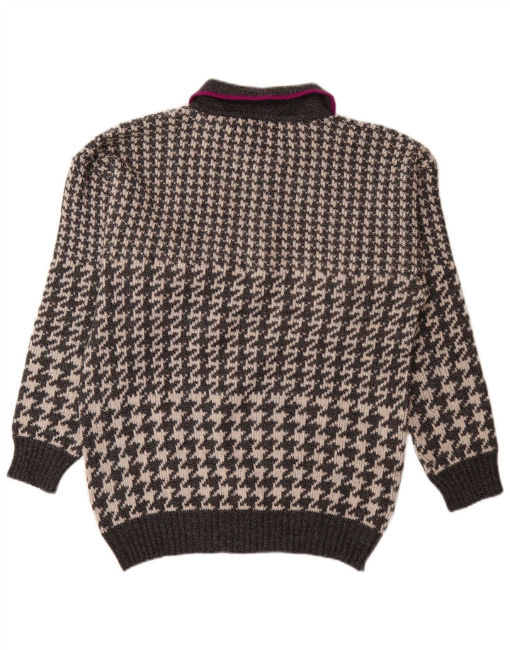 Suéter masculino vintage com gola polo e grande cinza houndstooth