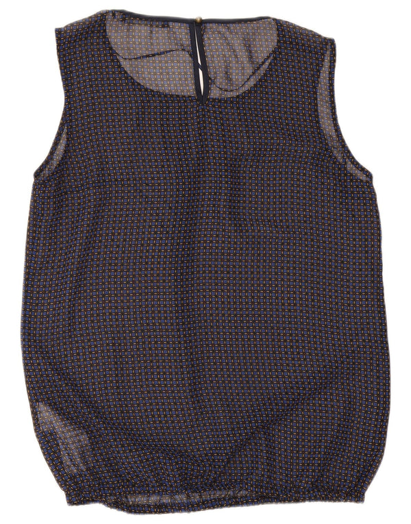 Blusa feminina sem mangas Esprit UK 12 poliéster xadrez azul marinho médio