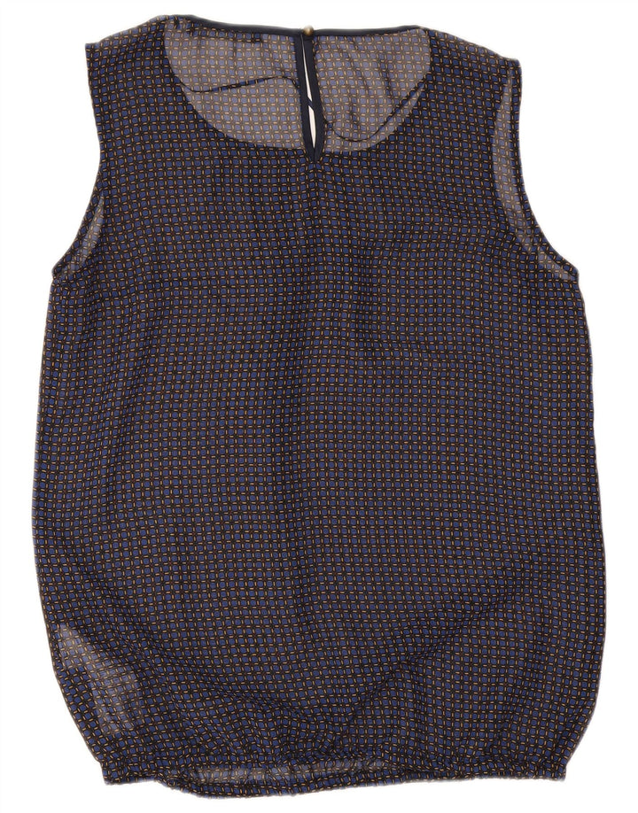 Blusa feminina sem mangas Esprit UK 12 poliéster xadrez azul marinho médio