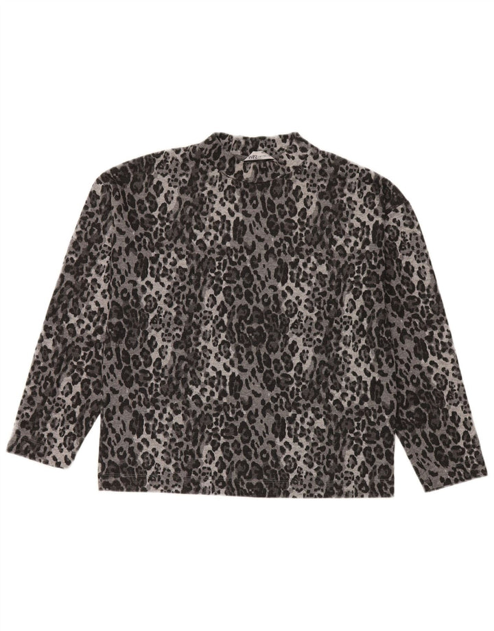 Top feminino Marks & Spencer de manga comprida UK 10 pequeno cinza com estampa animal