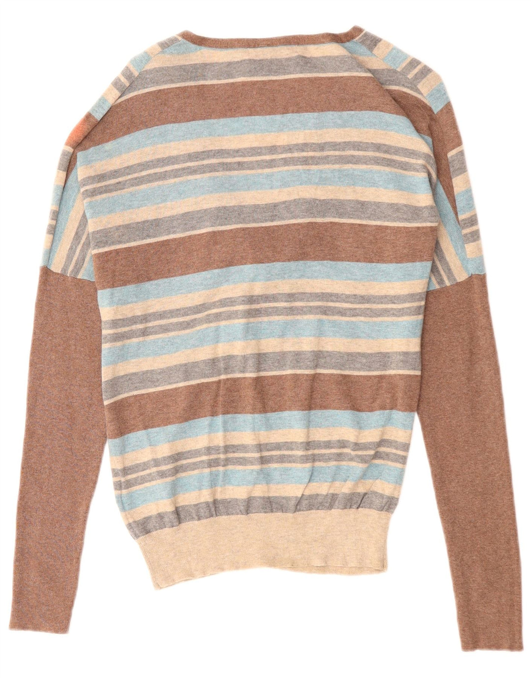 Suéter feminino MONSOON com decote em V UK 12 médio listrado multicolorido