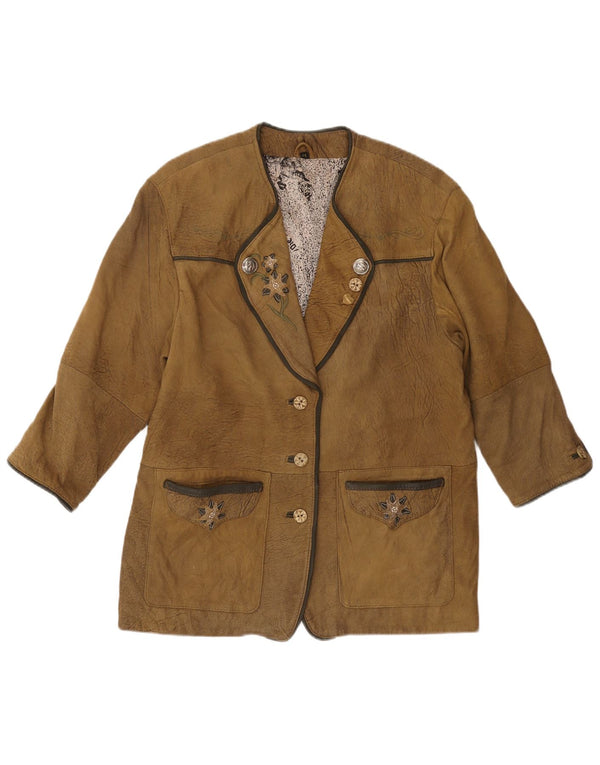 Jaqueta blazer feminina de couro manga 3/4 VINTAGE EU 44 XL cáqui