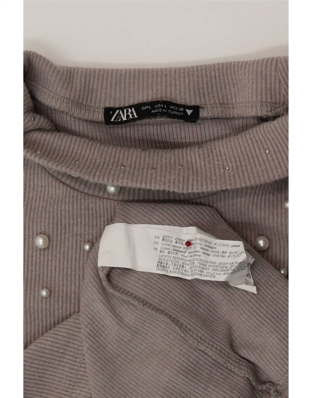Zara Crop Top Feminino Manga Longa Reino Unido 14 Grande Poliéster Cinza