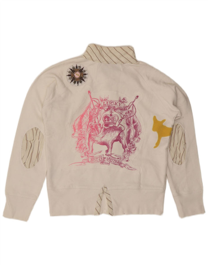 Jaqueta feminina vintage com estampa gráfica UK 16 grande algodão branco