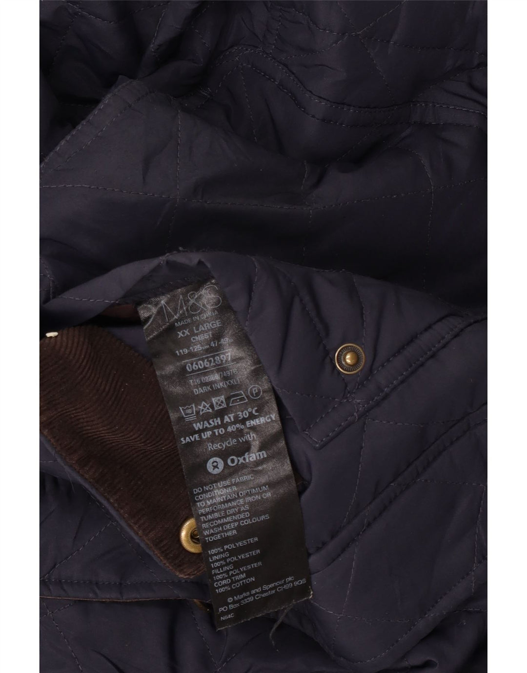 Jaqueta acolchoada masculina Marks & Spencer UK 44 2XL poliéster azul marinho