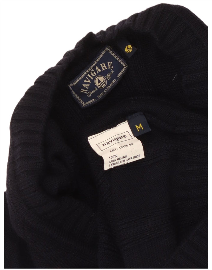 Suéter cardigã masculino Navigare de lã azul marinho médio