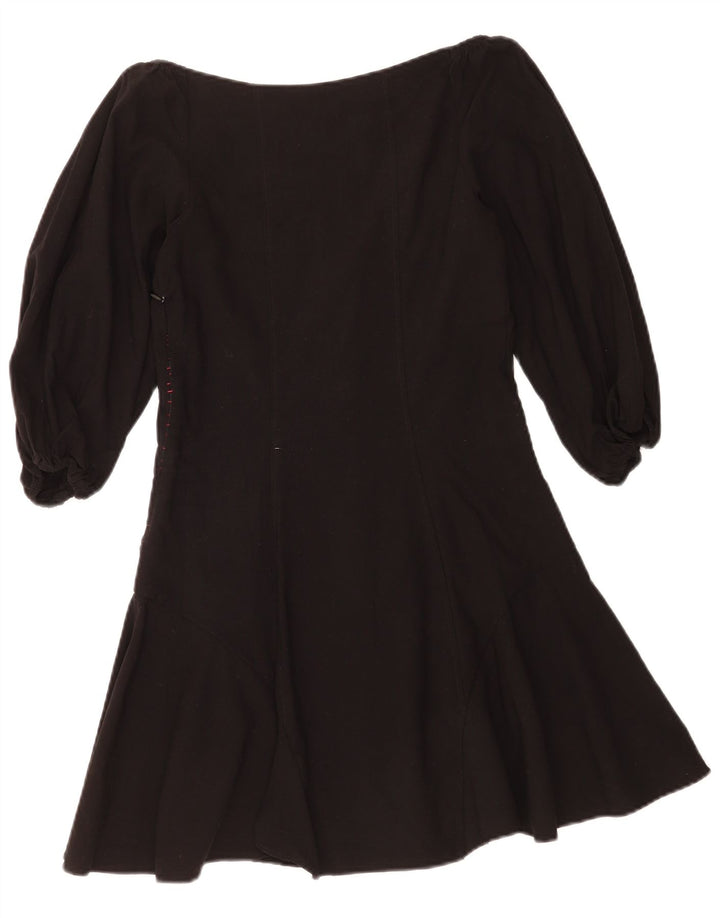Vestido feminino Zara manga 3/4 linha A Reino Unido 12 médio preto