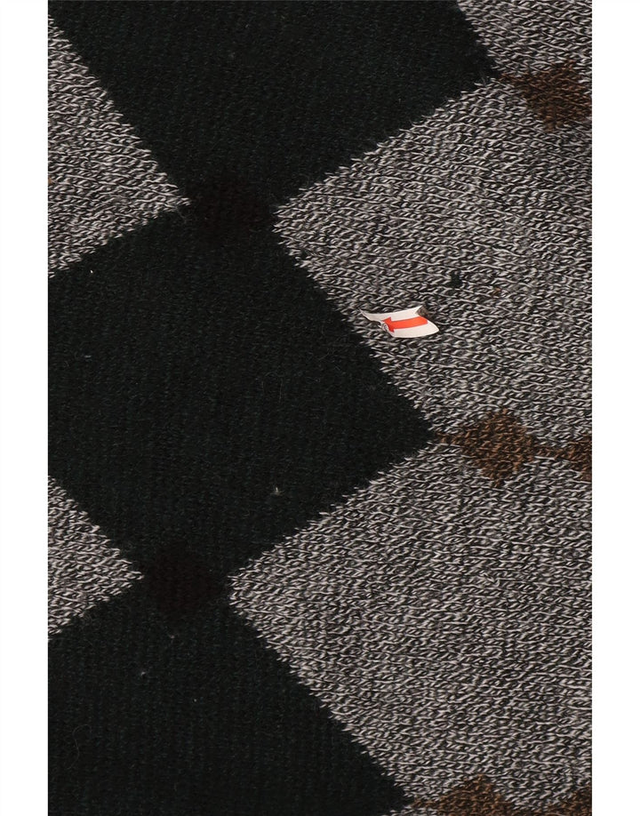 Suéter masculino vintage com gola polo grande cinza Argyle/Diamante