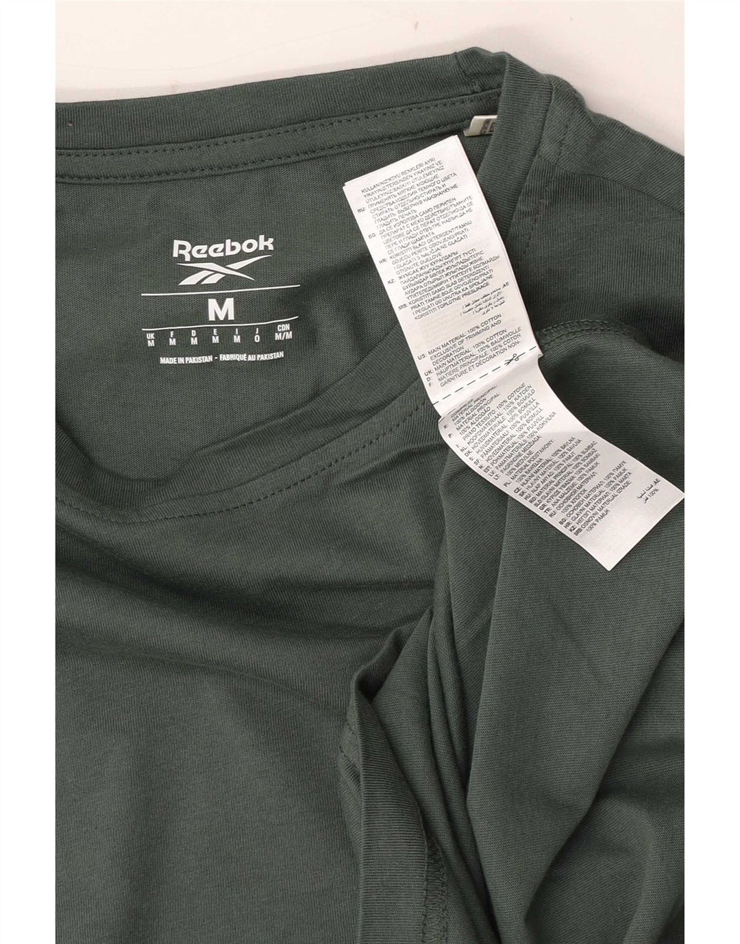 Camiseta gráfica masculina Reebok Top médio algodão verde