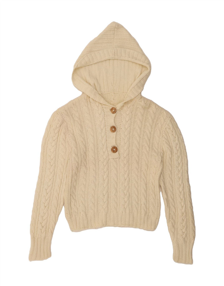 VINTAGE Womens Hooded Jumper Sweater UK 14 Large Off White Vintage Vintage and Second-Hand Vintage from Messina Hembry 
