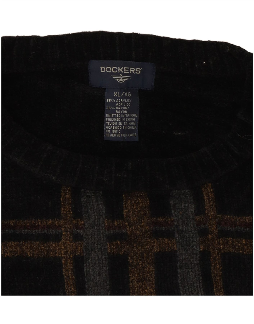 Suéter masculino DOCKERS com gola redonda XL preto xadrez acrílico