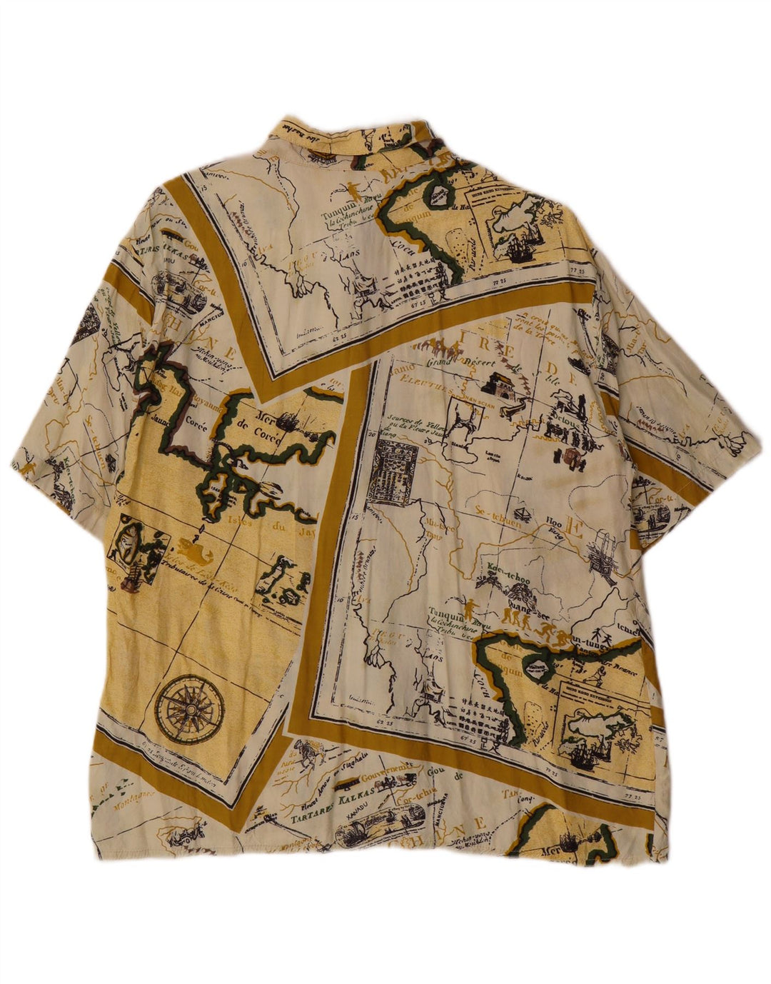 Camisa feminina vintage de manga curta com padrão abstrato Reino Unido 14 grande amarela