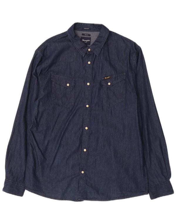 Camisa jeans masculina Wrangler Regular Fit XL azul marinho algodão