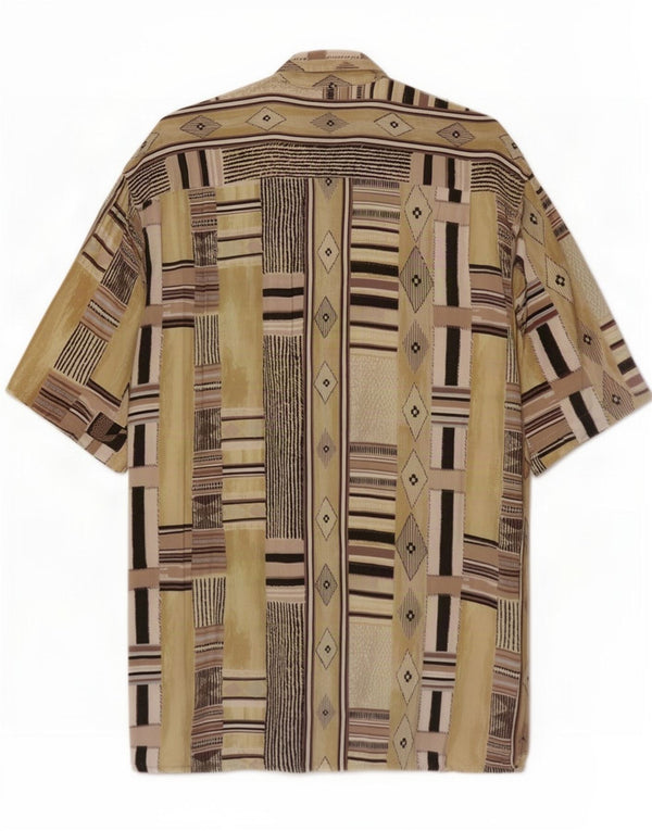 Camisa masculina vintage de manga curta média viscose geométrica multicolorida