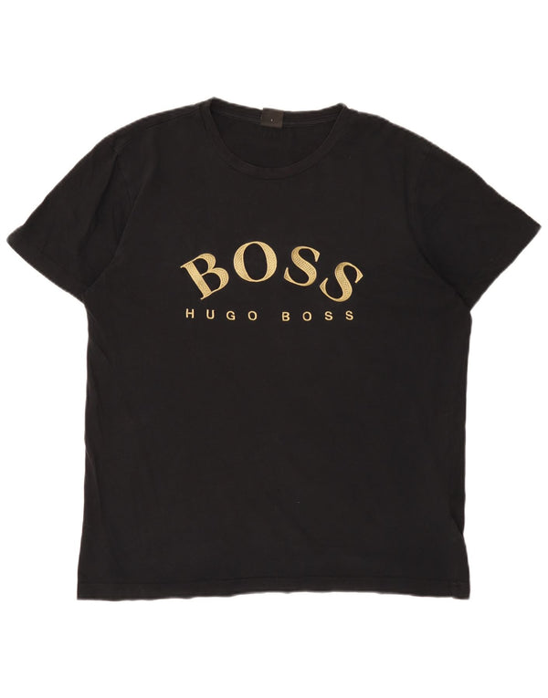Camiseta gráfica masculina Hugo Boss grande algodão preto