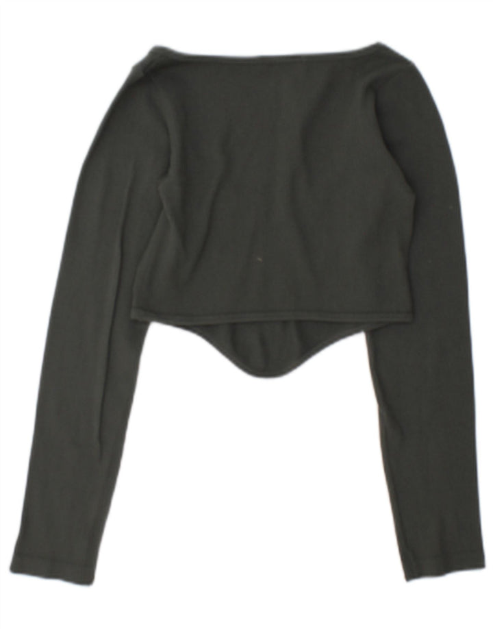 Zara Womens Long Sleeve Crop Top UK 12 Médio Verde Poliamida