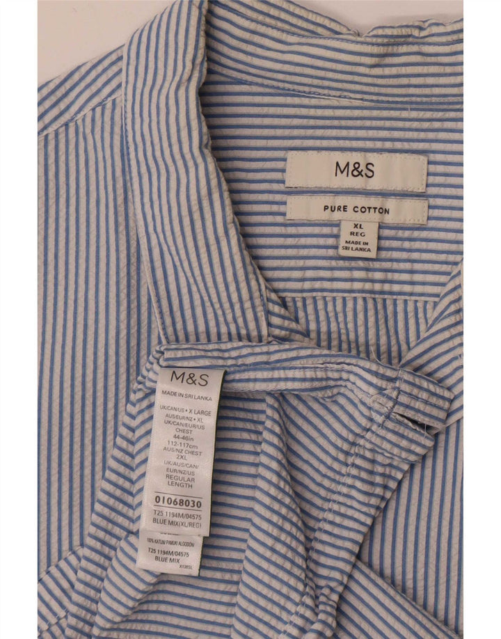 Camisa masculina de manga curta Marks & Spencer XL algodão listrado azul