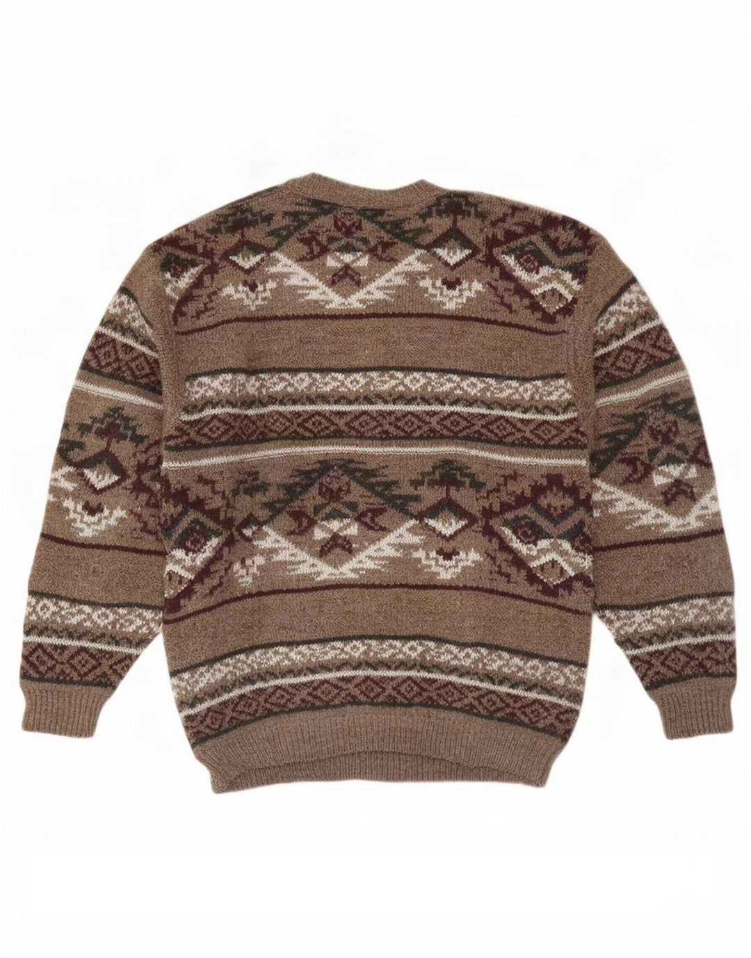 Suéter masculino Kennington com gola redonda, grande, marrom, lã Fair Isle