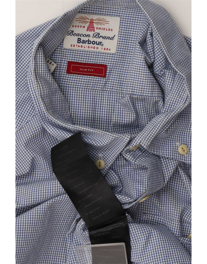 Camisa masculina Slim Fit Barbour de algodão guingão azul médio