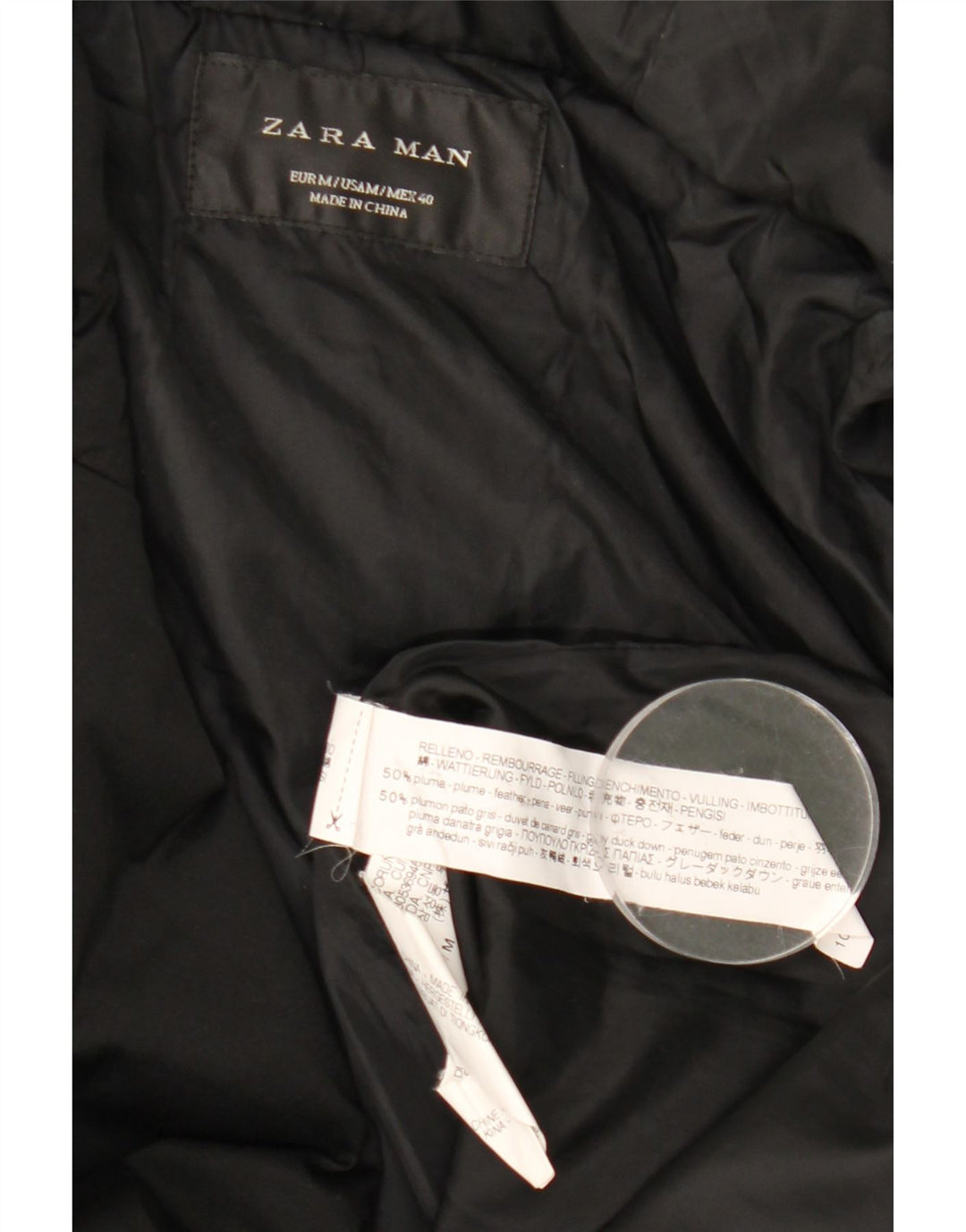 Casaco acolchoado com capuz masculino Zara UK 38 poliéster preto médio