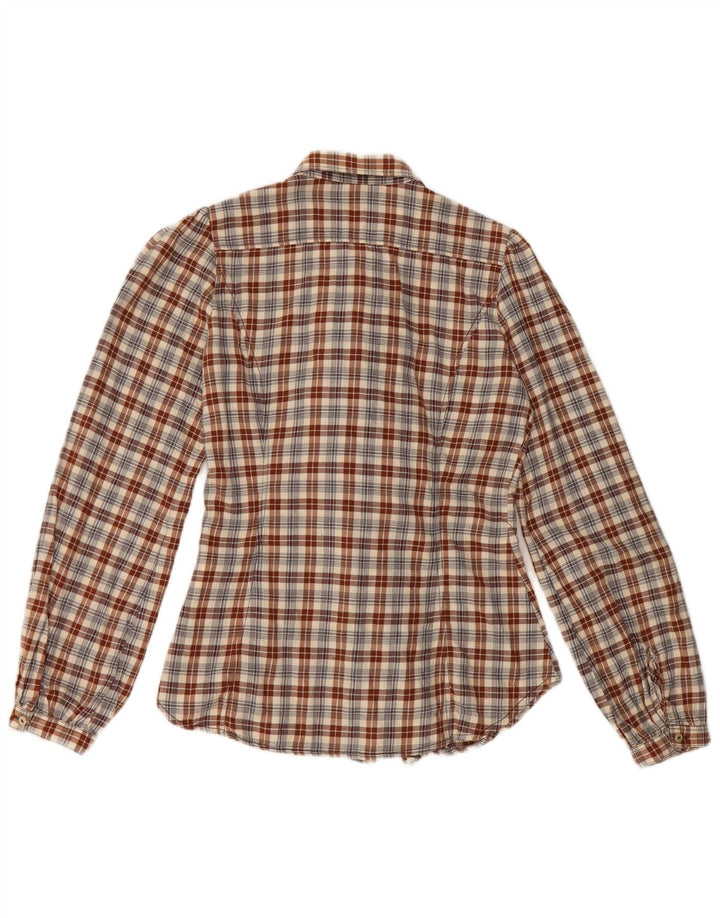 Camisa feminina Marlboro Classics com babados na frente IT 38 XS algodão xadrez marrom
