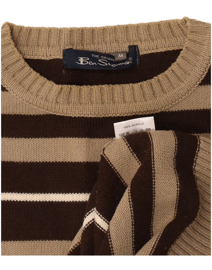 Suéter masculino Ben Sherman com gola redonda e acrílico listrado marrom médio