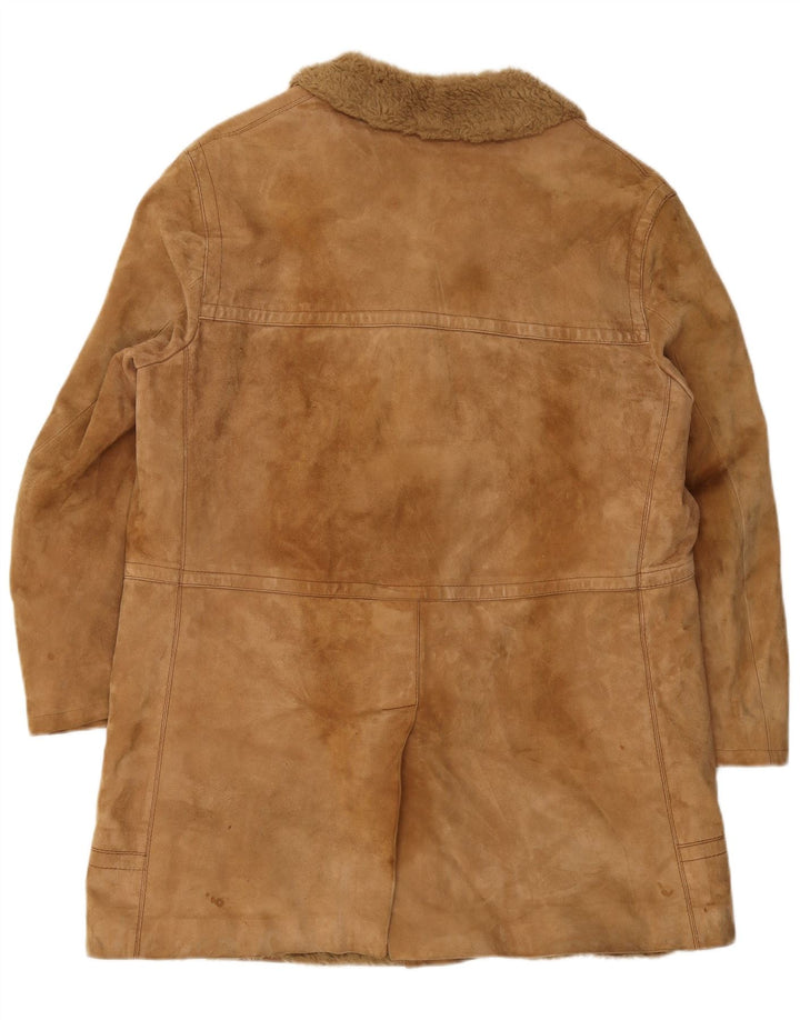 Sobretudo masculino VINTAGE Shearling Reino Unido 38 couro marrom médio