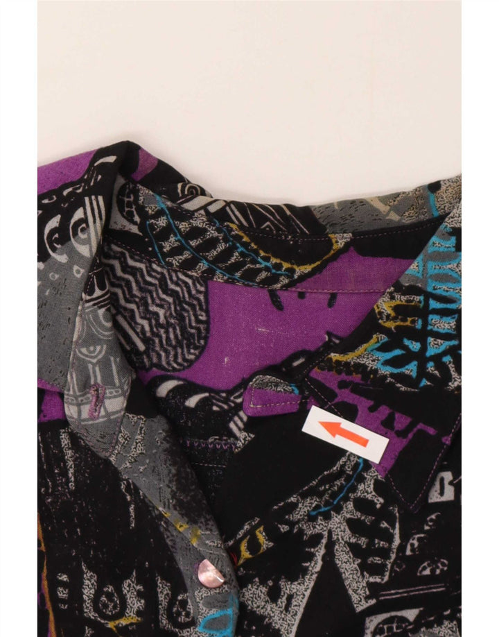 Camisa feminina vintage com padrão abstrato UK 14 média multicolorida