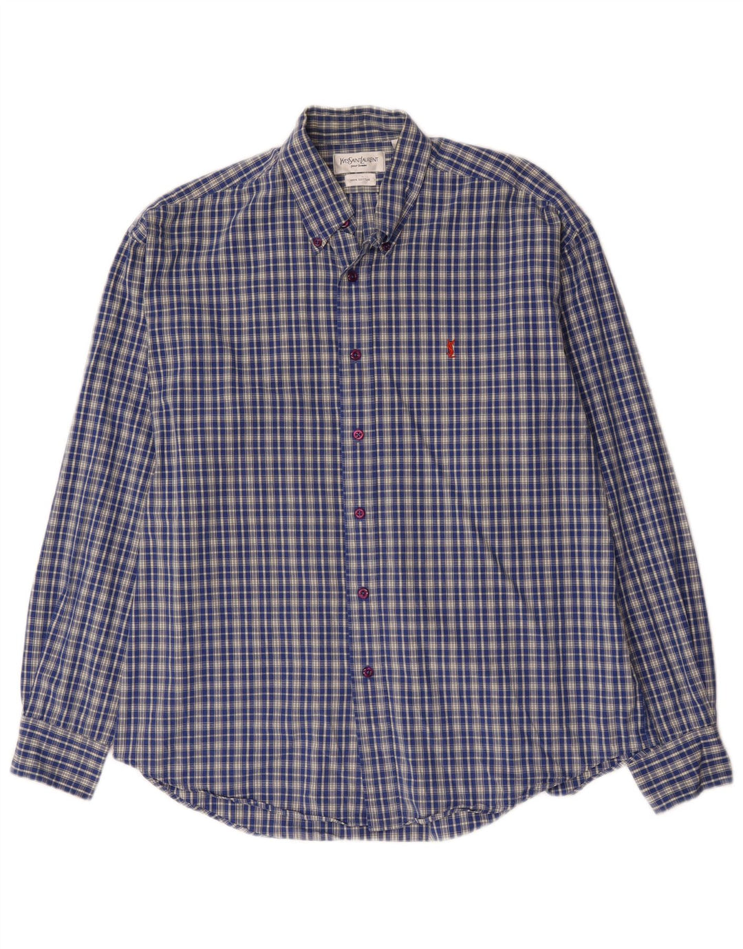 Camisa masculina Yves Saint Laurent grande algodão xadrez azul