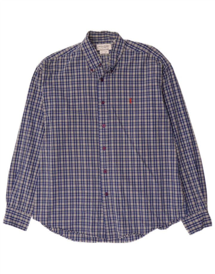 Camisa masculina Yves Saint Laurent grande algodão xadrez azul