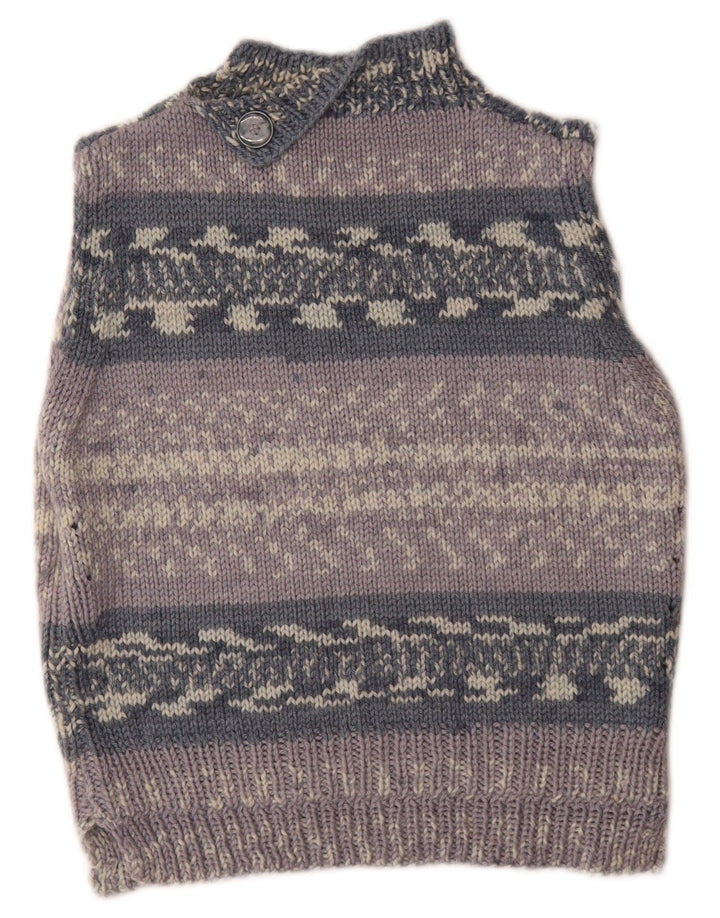 Colete feminino vintage regata UK 14 listrado cinza médio