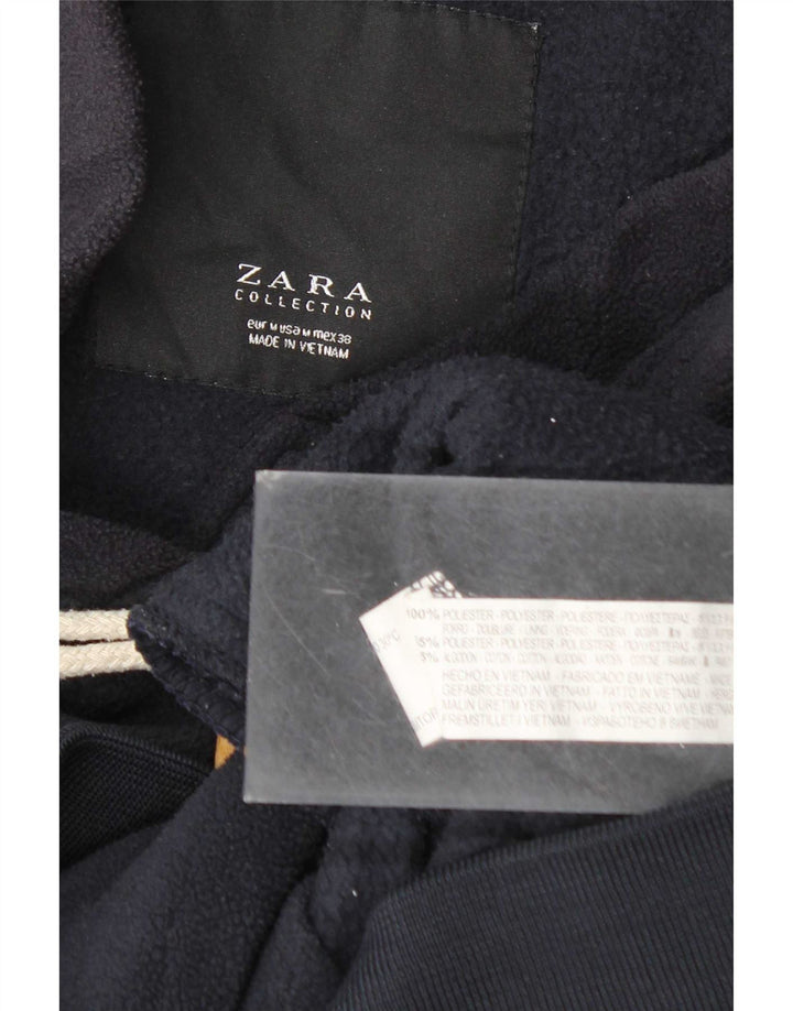 Jaqueta feminina de lã com capuz Zara UK 14 poliéster azul marinho médio