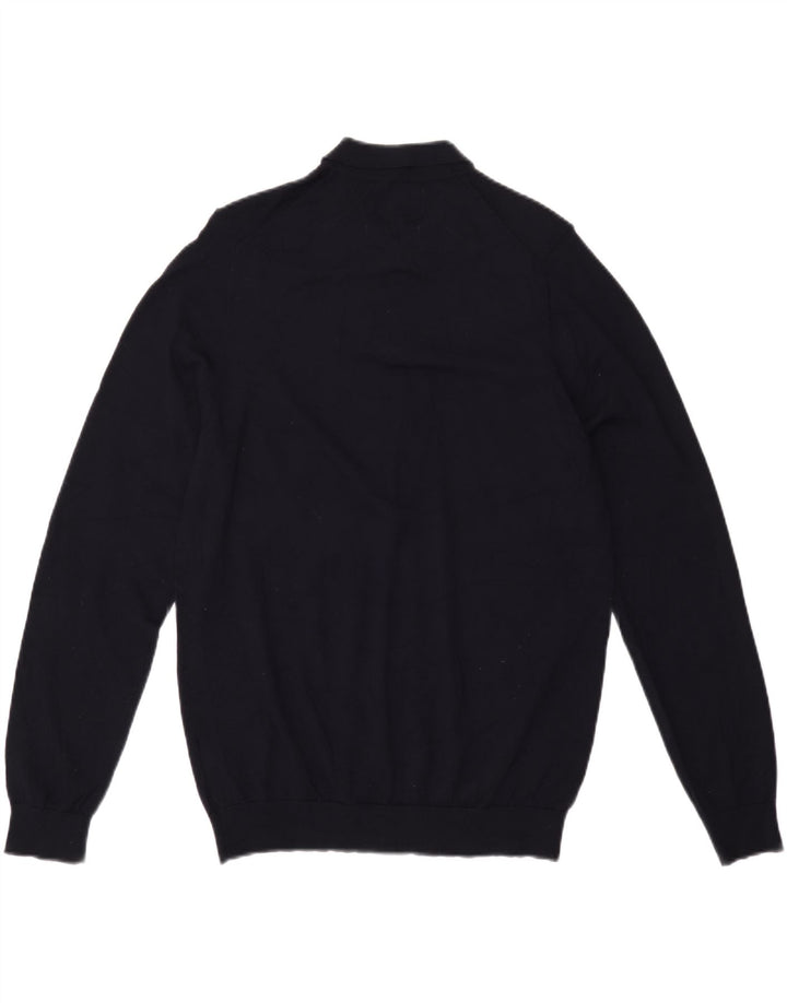 Suéter masculino Marks & Spencer com gola polo grande de lã azul marinho