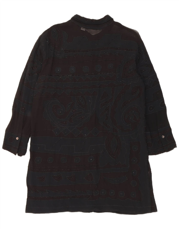 Vestido camisa feminino Chico's Reino Unido 14 rayon geométrico preto médio