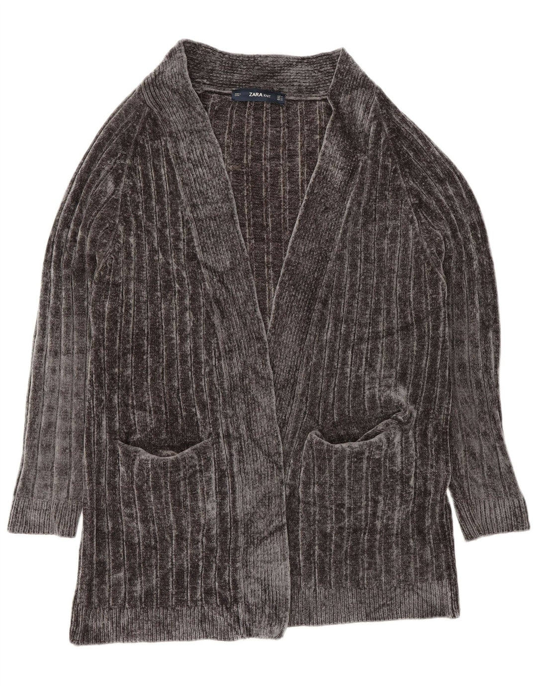 Zara Suéter feminino oversized longline aberto cardigan Reino Unido 14 cinza médio