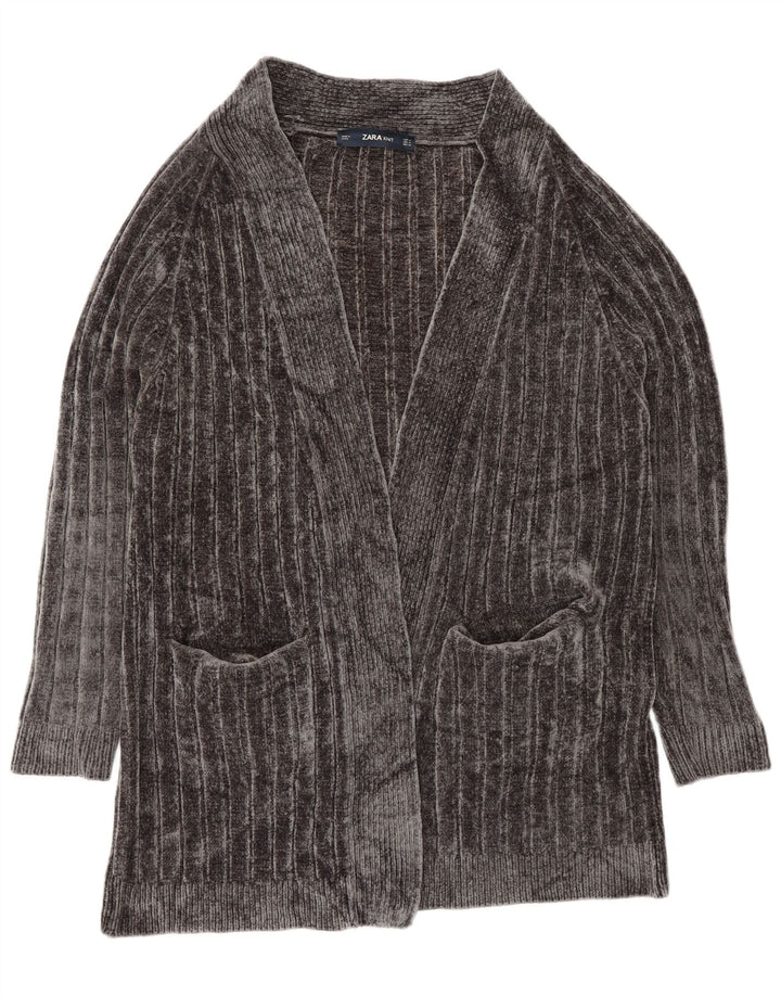Zara Suéter feminino oversized longline aberto cardigan Reino Unido 14 cinza médio